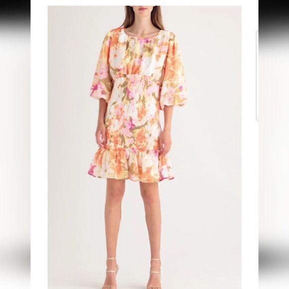 NWT Rachel Parcell Smocked Dress Puff Sleeve Pink Spring Multi Floral L - Picture 9 of 16